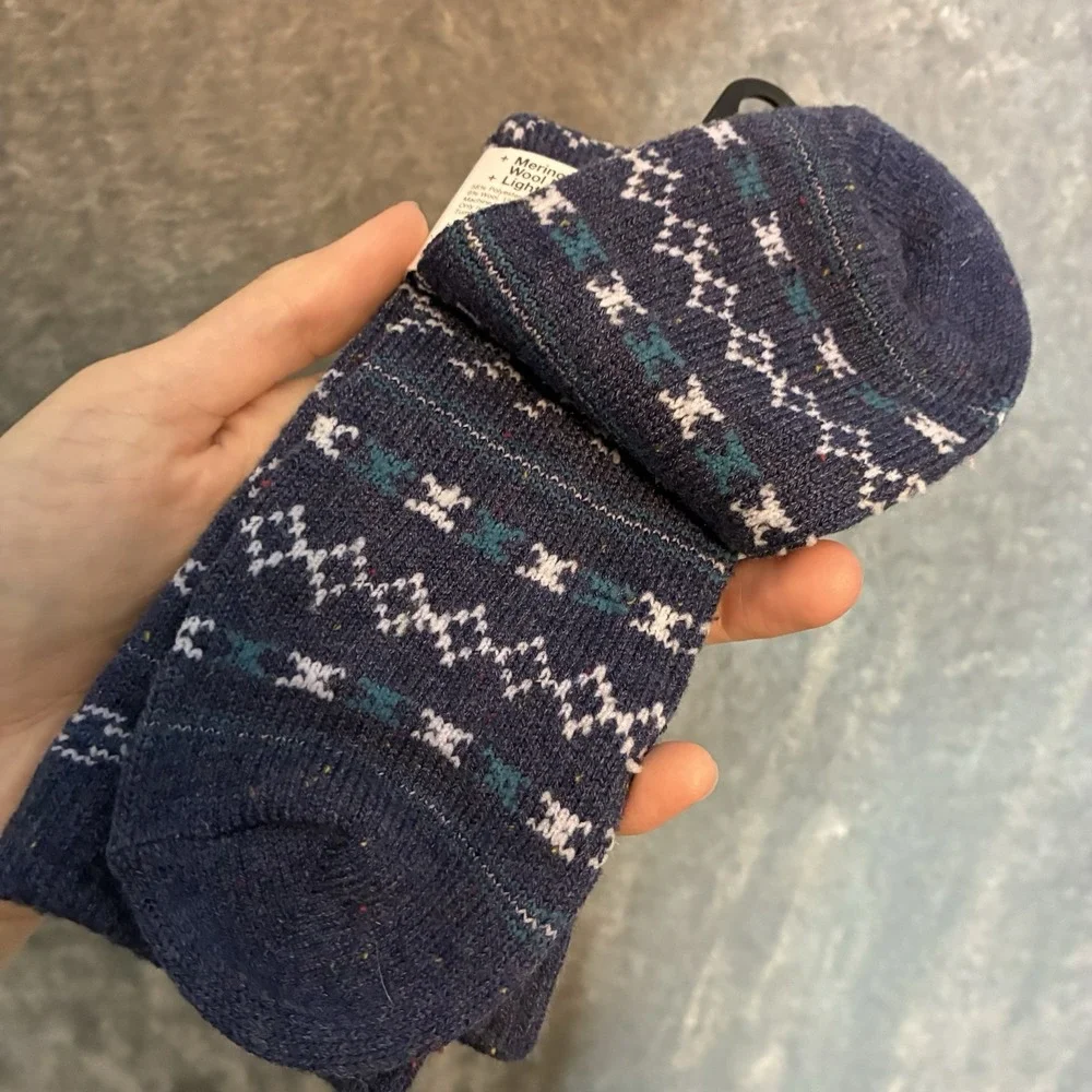 Sonoma Womens Fair Isle Merino Wool Blend Lightweight Crew Sock NWT 1 Pair Blue